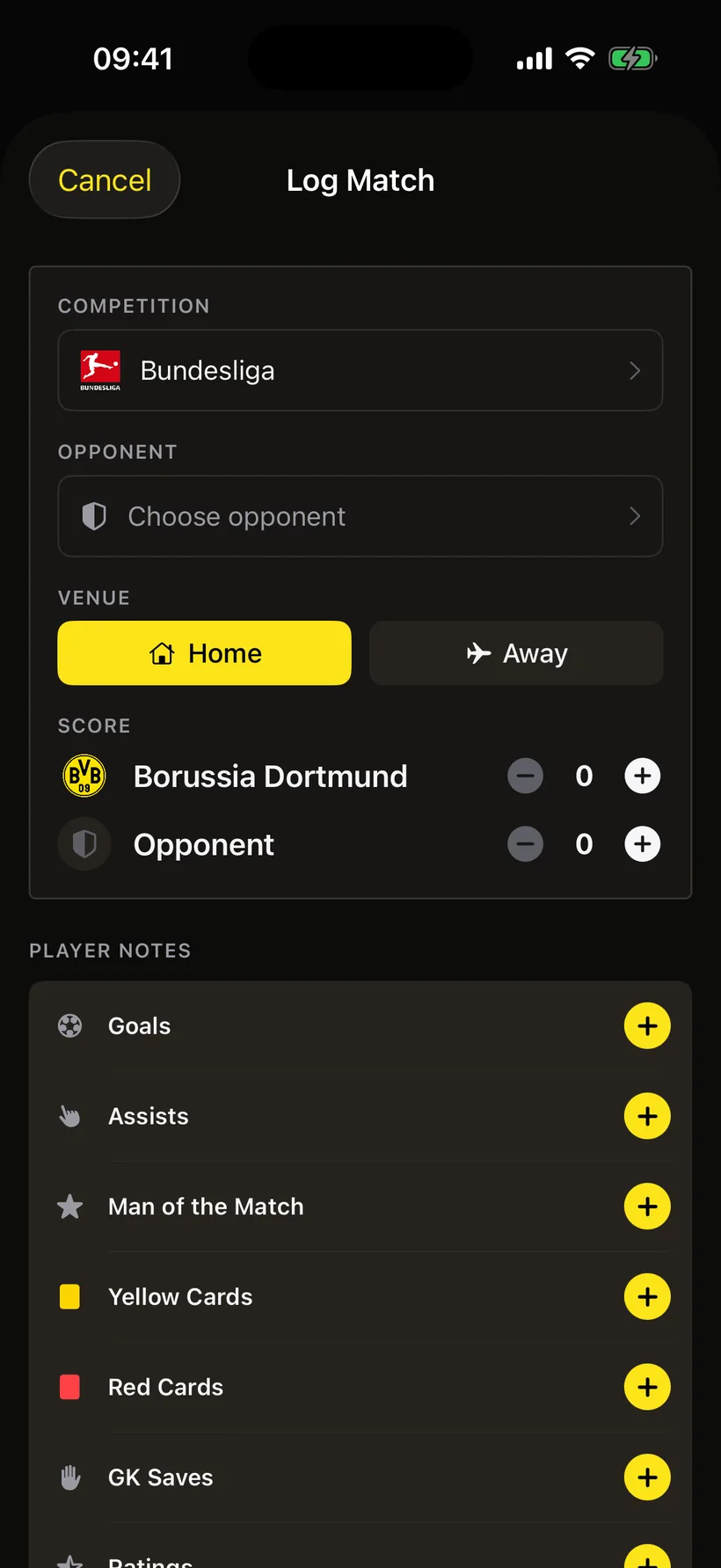 The Log Match flow in Pitchside, with opponent, score and scorers